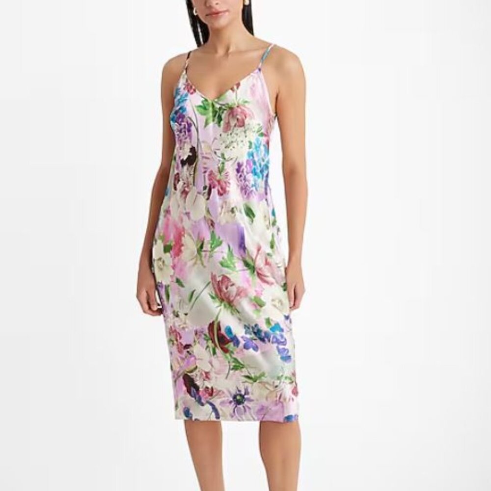 Floral Satin V-Neck Midi Downtown Cami Slip Dress - NWT